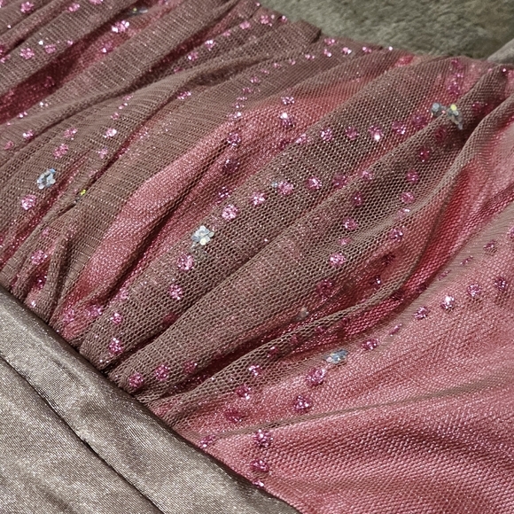 🆑️ MORGAN & CO. Drop Waist Dress Pink & Dark Brown Sequins Crystals Tulle Satin - Picture 12 of 17